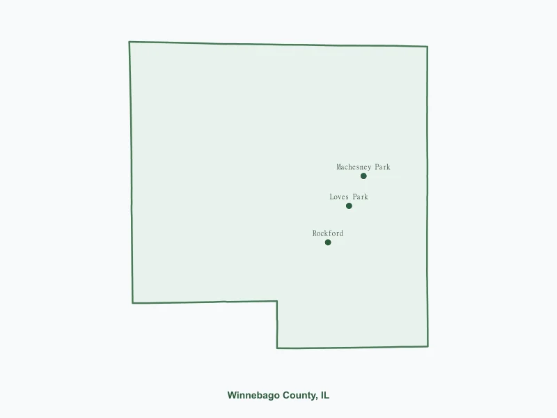 Map of Winnebago County, IL showing major cities