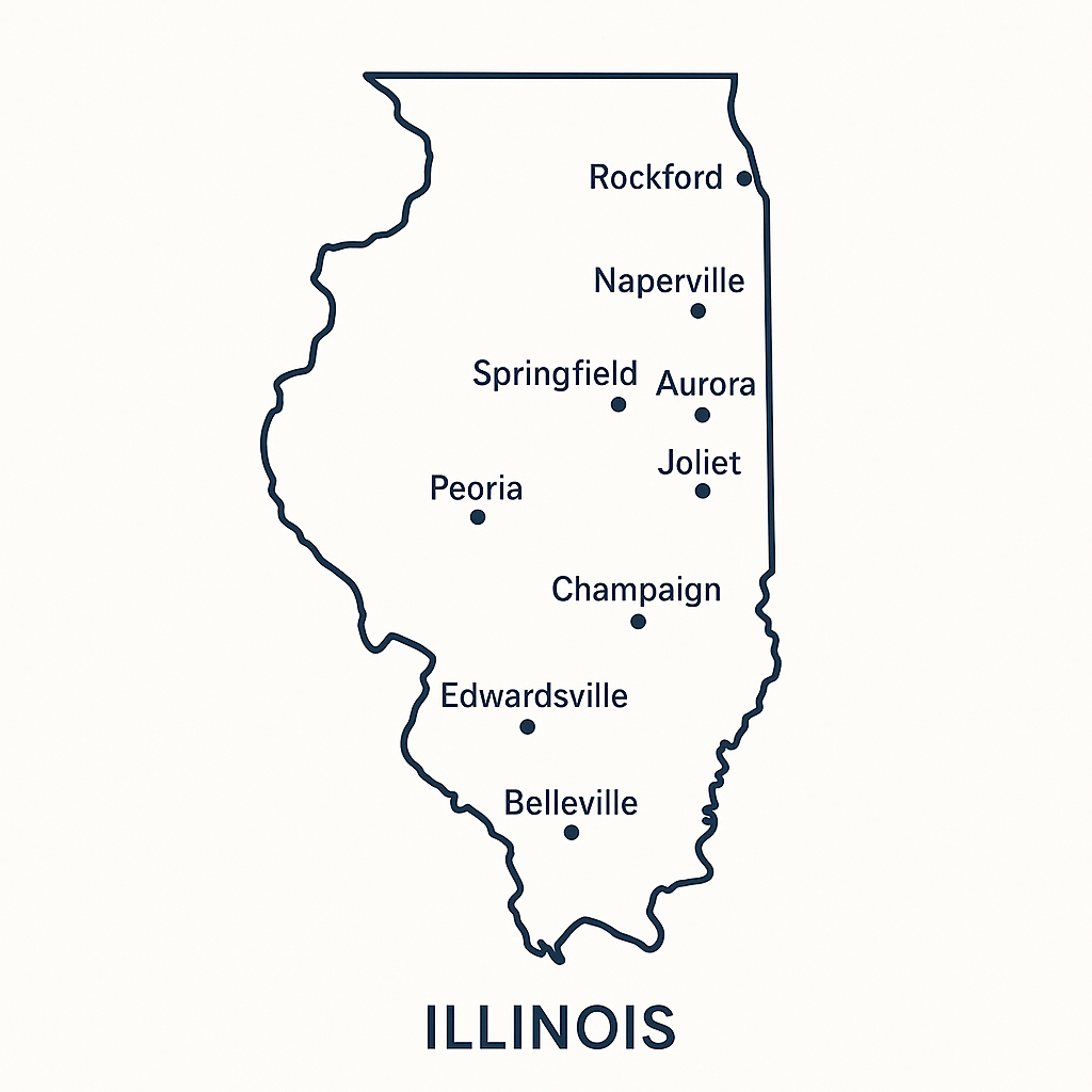 Map of Illinois State showing major cities